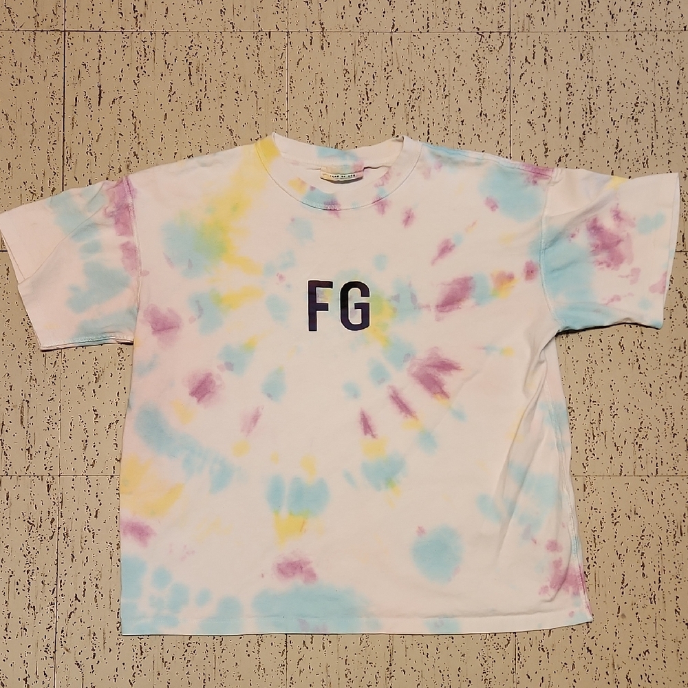 Fear Of God Sixth Collection Custom Oversized Tie Dye Holographic Logo T-Shirt